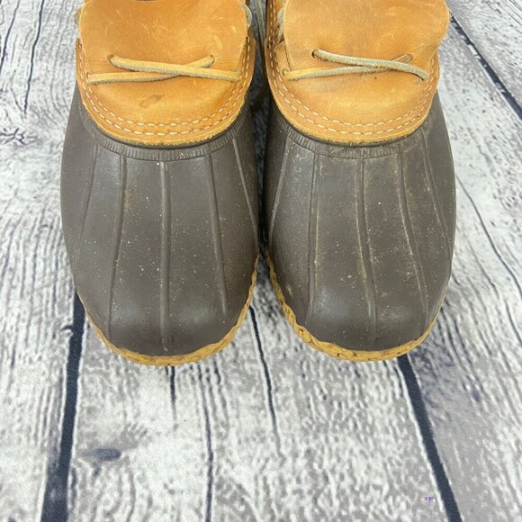 L.L. Bean Mens Duck Shoes Boots Size 9M Brown & Tan Leather/Rubber Lace-Up - Picture 4 of 8